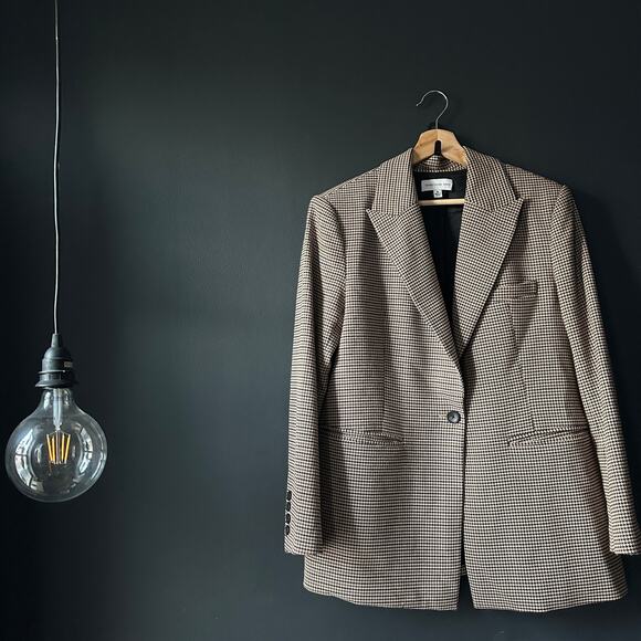 Something Navy Lennon Brown Two Toned Houndstooth Blazer Size Medium - Picture 3 of 11